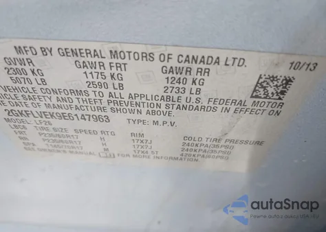 2014 GMC Terrain Sle из США, поврежденный, VIN 2GKFLVEK9E6147963